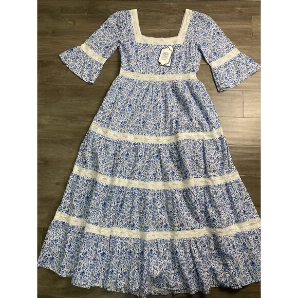 Blue and White Floral Maxi Dress - Picture 8 of 11